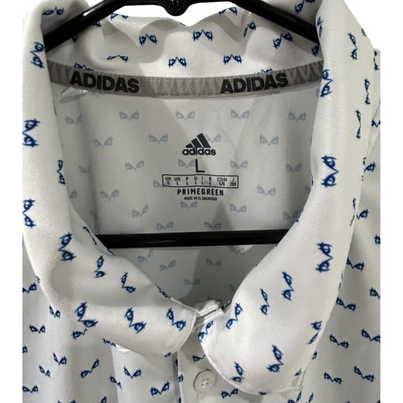 Adidas Golf Polo Shirt Mens LARGE White All Over Print Performance UPF Stretch - Picture 4 of 8